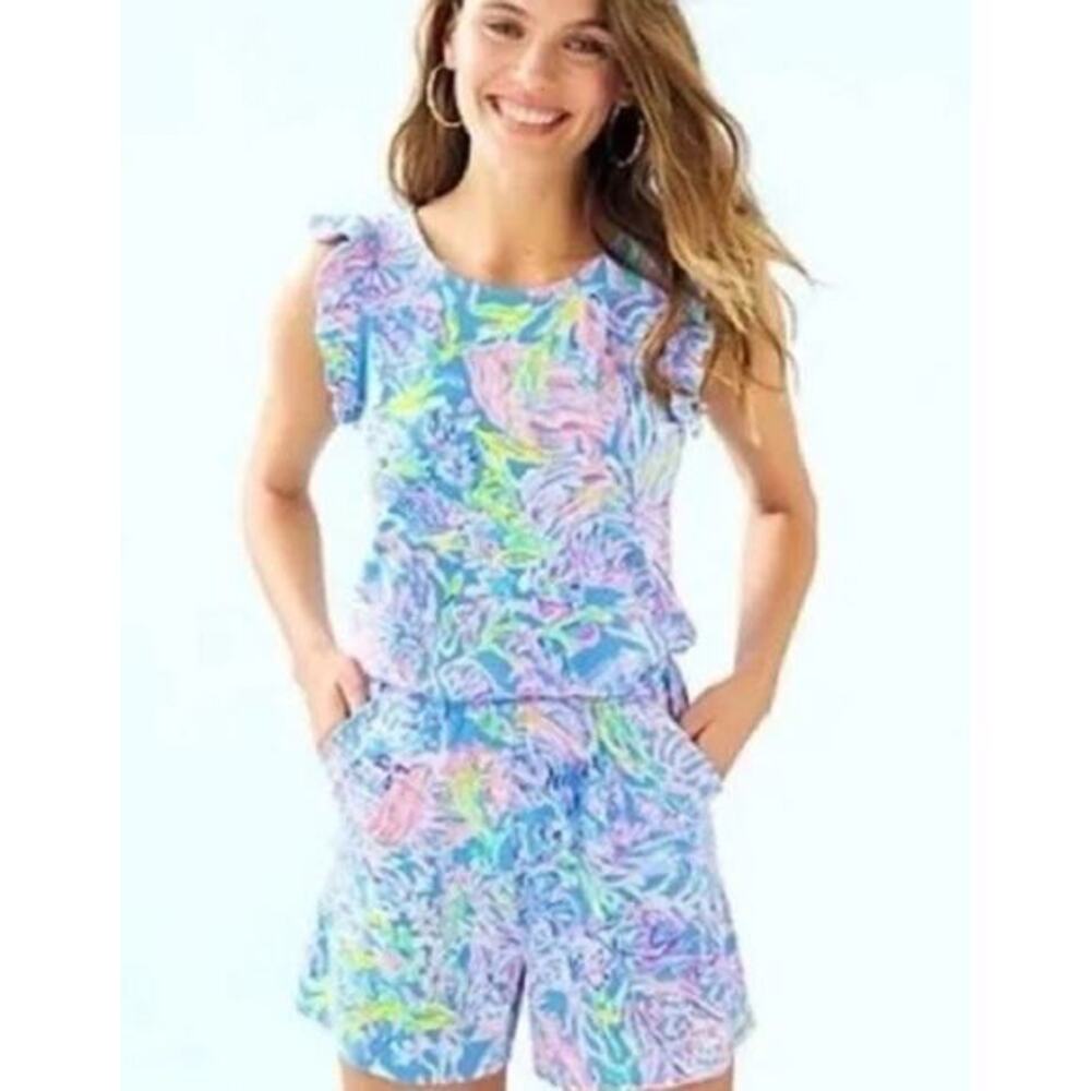 Lilly Pulitzer Romper Blue Size Small Sleeveless Stretch‎ Coastal Beach Travel